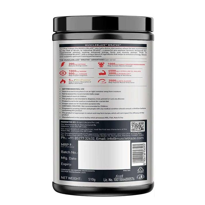MuscleBlaze Pre Workout WrathX 510g 6 MuscleBlaze Pre Workout WrathX 510g - Image 6