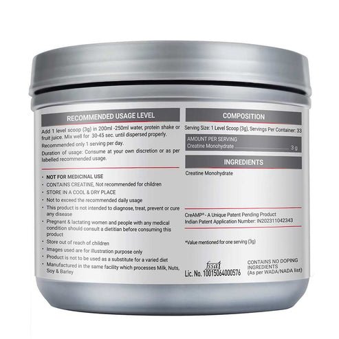 MuscleBlaze Micronised Creatine Monohydrate CreAMP 400g 2 PEAK X MB BACK