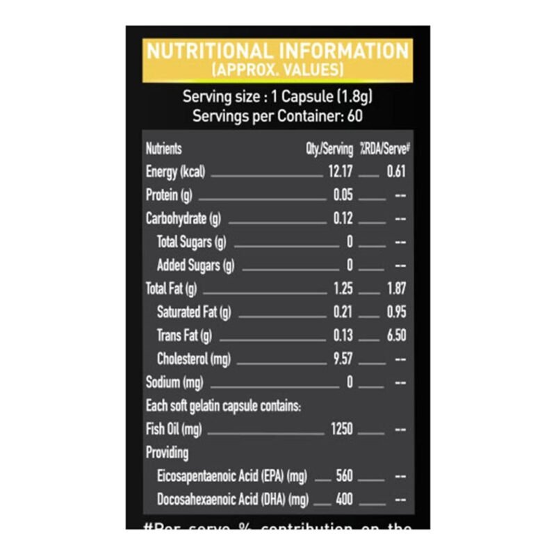 MuscleBlaze Omega 3 Fish Oil Gold 3x Triple Strength (EPA & DHA) 2 peak x back